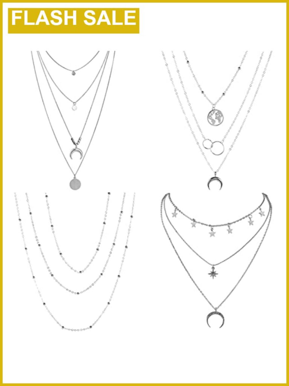 Multiple Layered Necklace Set Choker Moon Star Coin Pendant